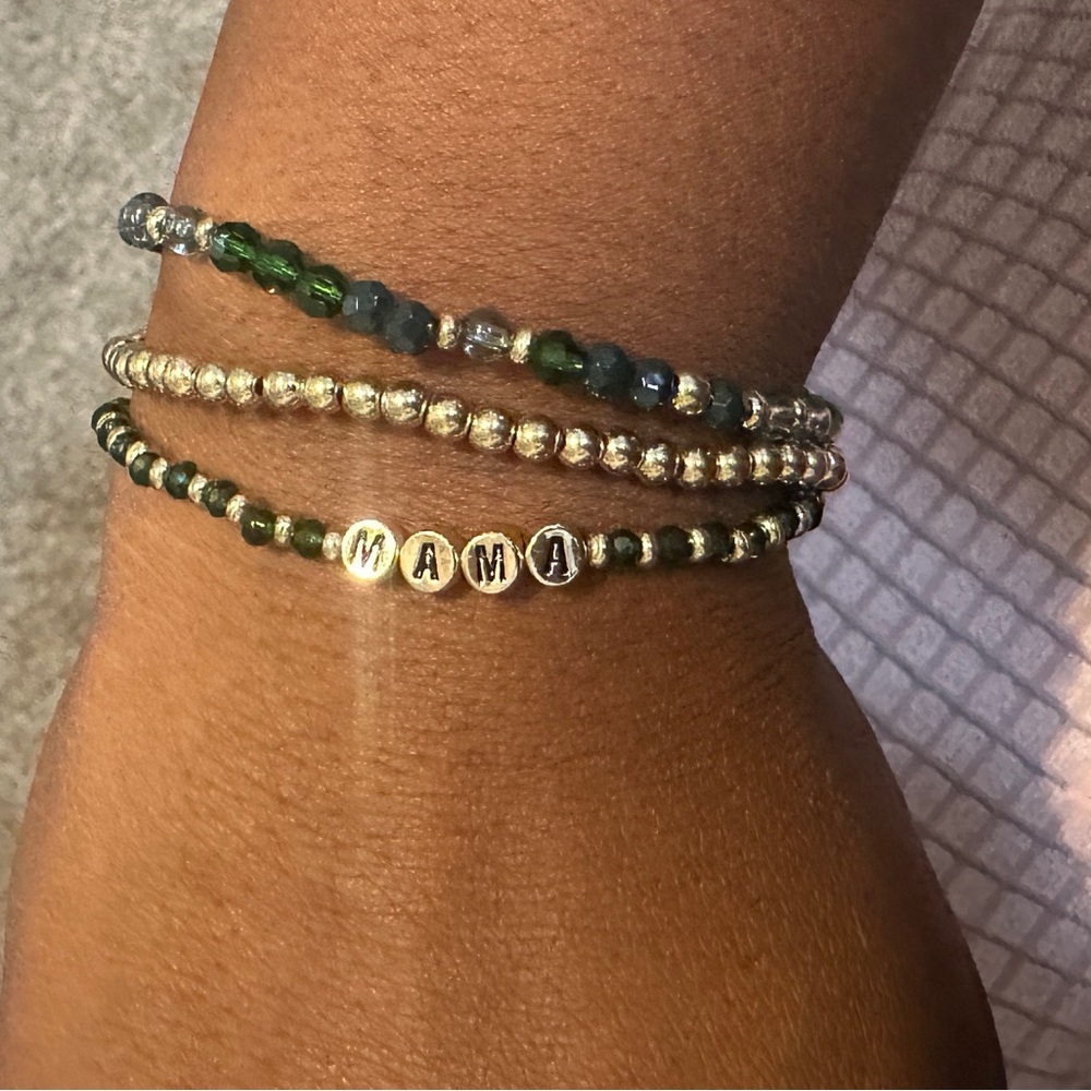 Emerald Green and Gold Beaded Bracelet Set